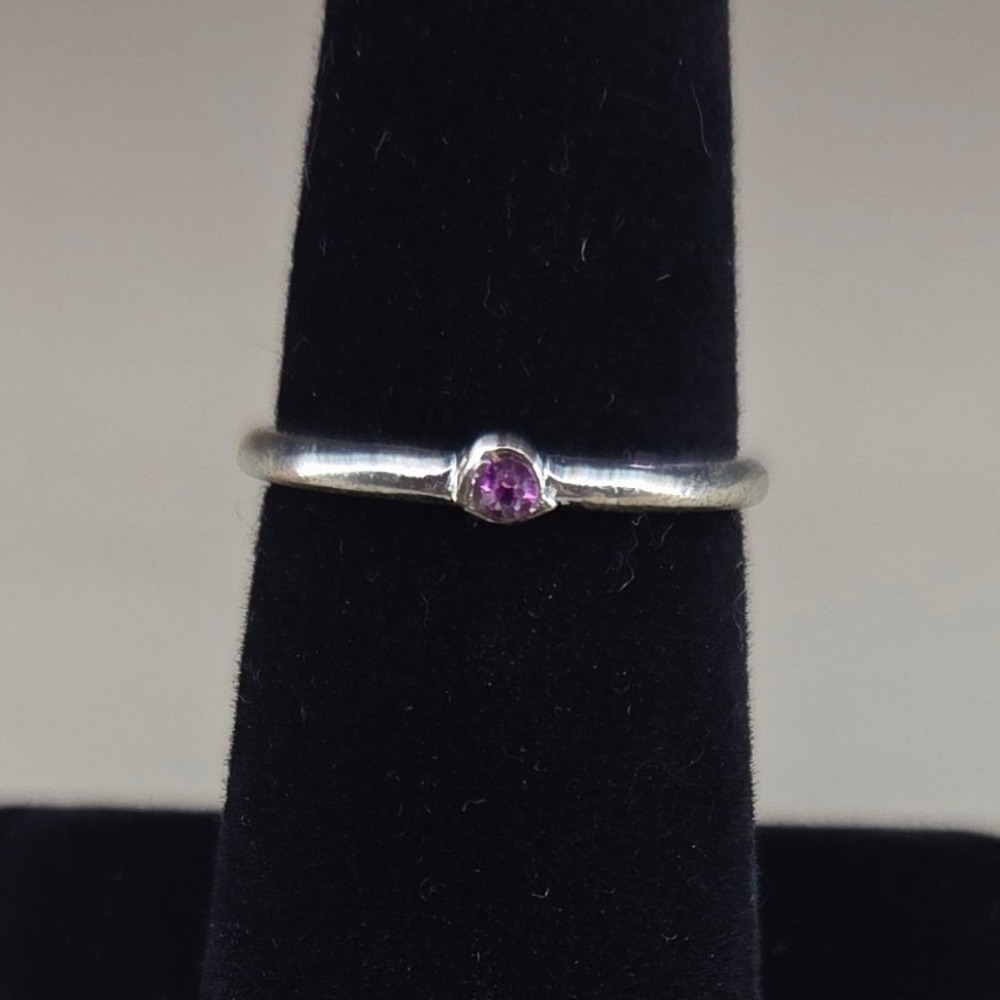 Silver Tone Pink Stone Stacking Ring Size 7 Minimalist Band 0403